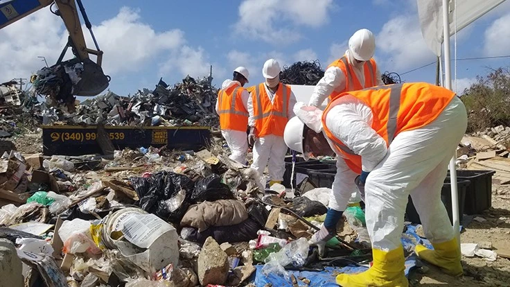 Contractors conduct a waste characterization survey in U.S. Virgin Islands.