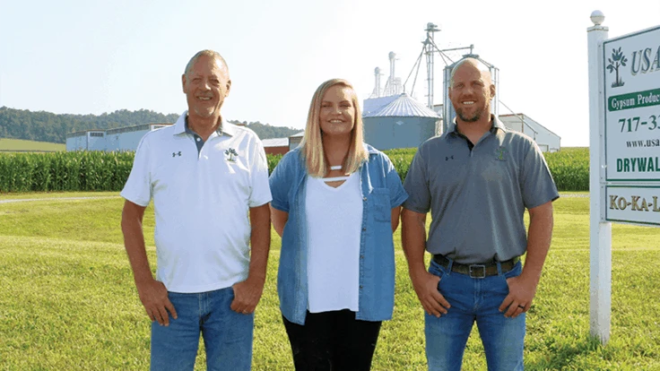 From left: USA Gypsum President Terry Weaver, Customer Service Representative Kelly Sauder and Operations Manager Richard Sauder