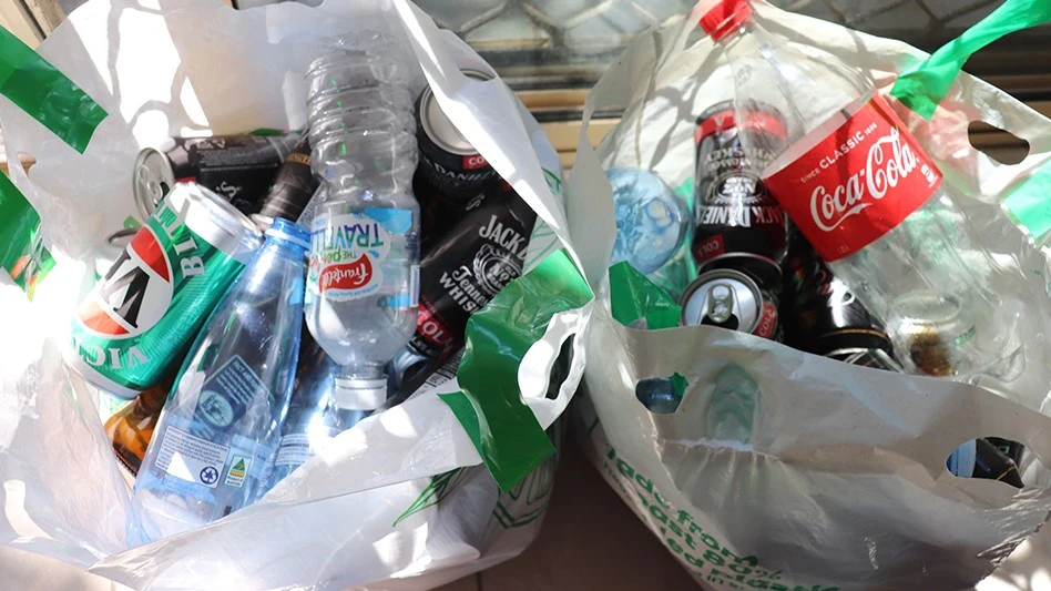 bottles and cans in plastic bags