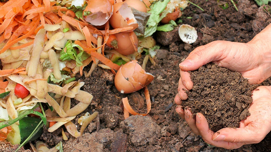 food waste and a handful of compost