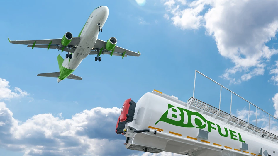 airplane and fuel truck with "biofuel" on the side