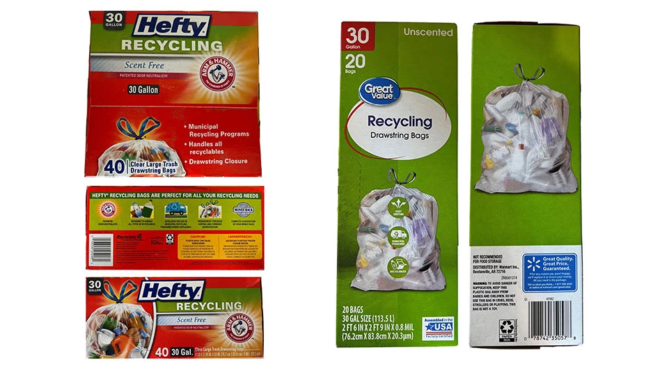 Hefty recycling bag and Walmart recycling bag