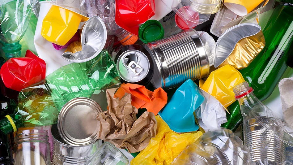 crushed multicolored plastic and aluminum bottles, cups and cans