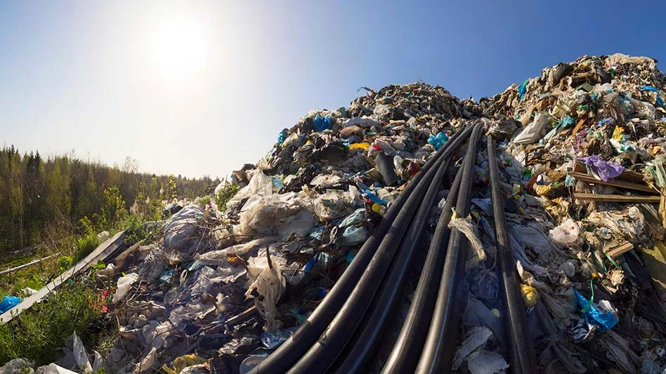 landfill gas collection pipes at landfill