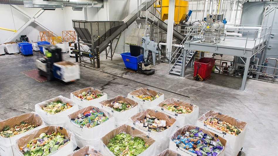 interior of divert facility with bins of food waste