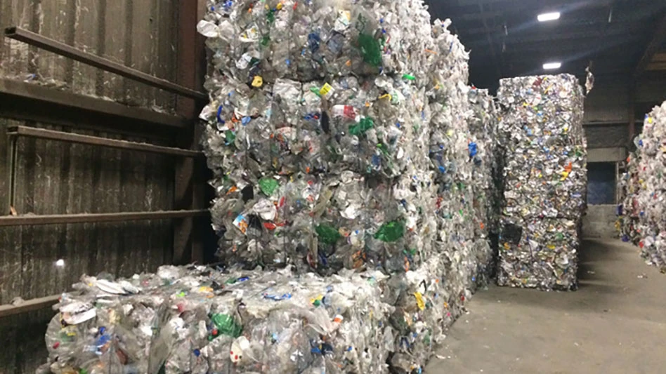 stacks of PET bales at a MRF