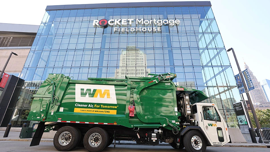 WM truck parked in front of Rocket Mortgage FieldHouse