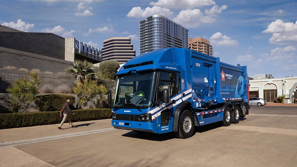 blue electric refuse truck