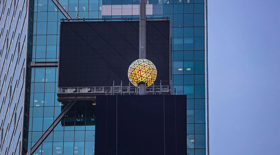 New York, Times Square. Crystal ball and black blank billboards