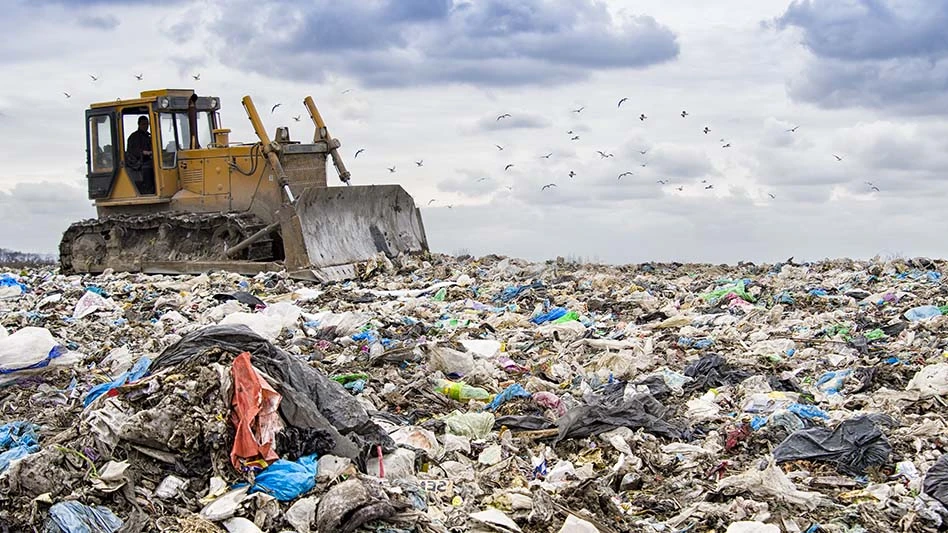 bulldozer working in landfill