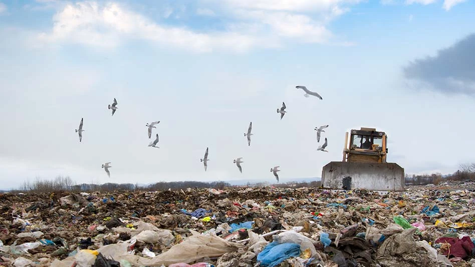 Bulldozer working on a landfill